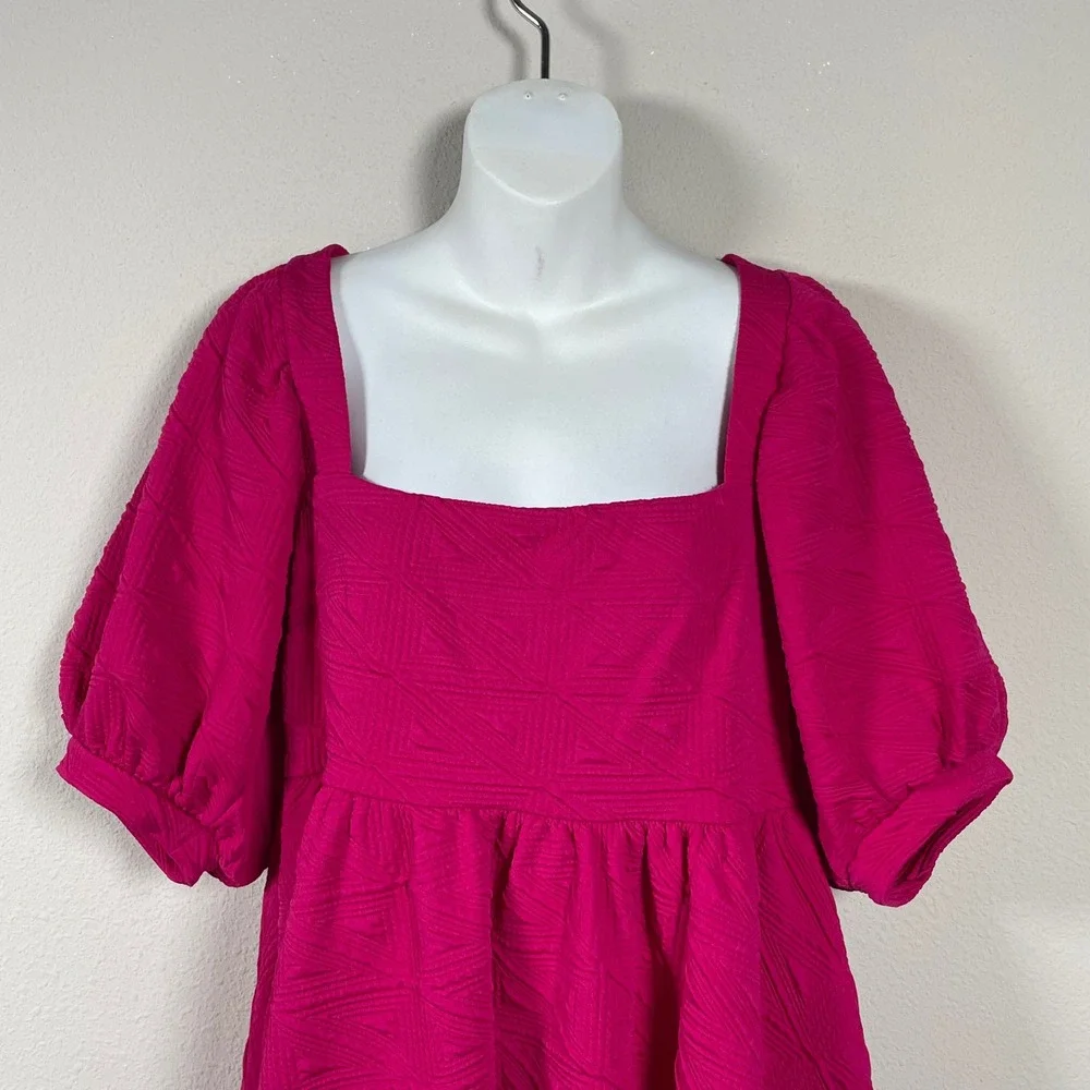Free People Babydoll Dress Womens Medium Pink Barbiecore Puff‎ Sleeve Open Back
